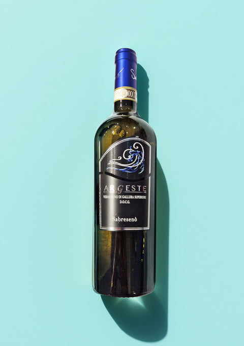 A bottle of Vermetino white wine from Sabreseno wine producer in Sardinia